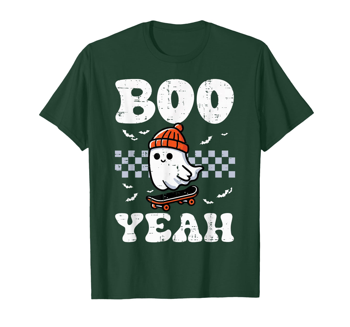 Halloween Ghost Skateboard Boo Yeah Costume Boys Kids Men T-Shirt