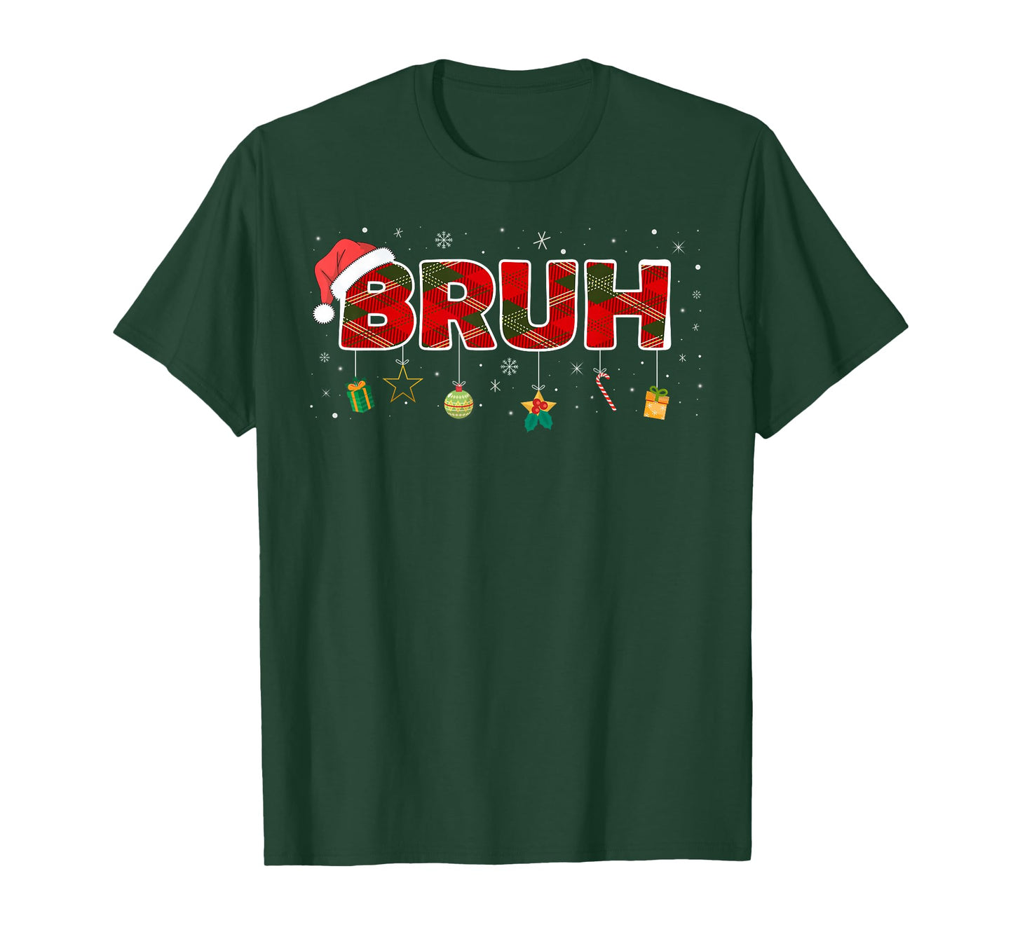Bruh Funny Christmas Red Plaid Teens Boys Kids Xmas Pajamas T-Shirt