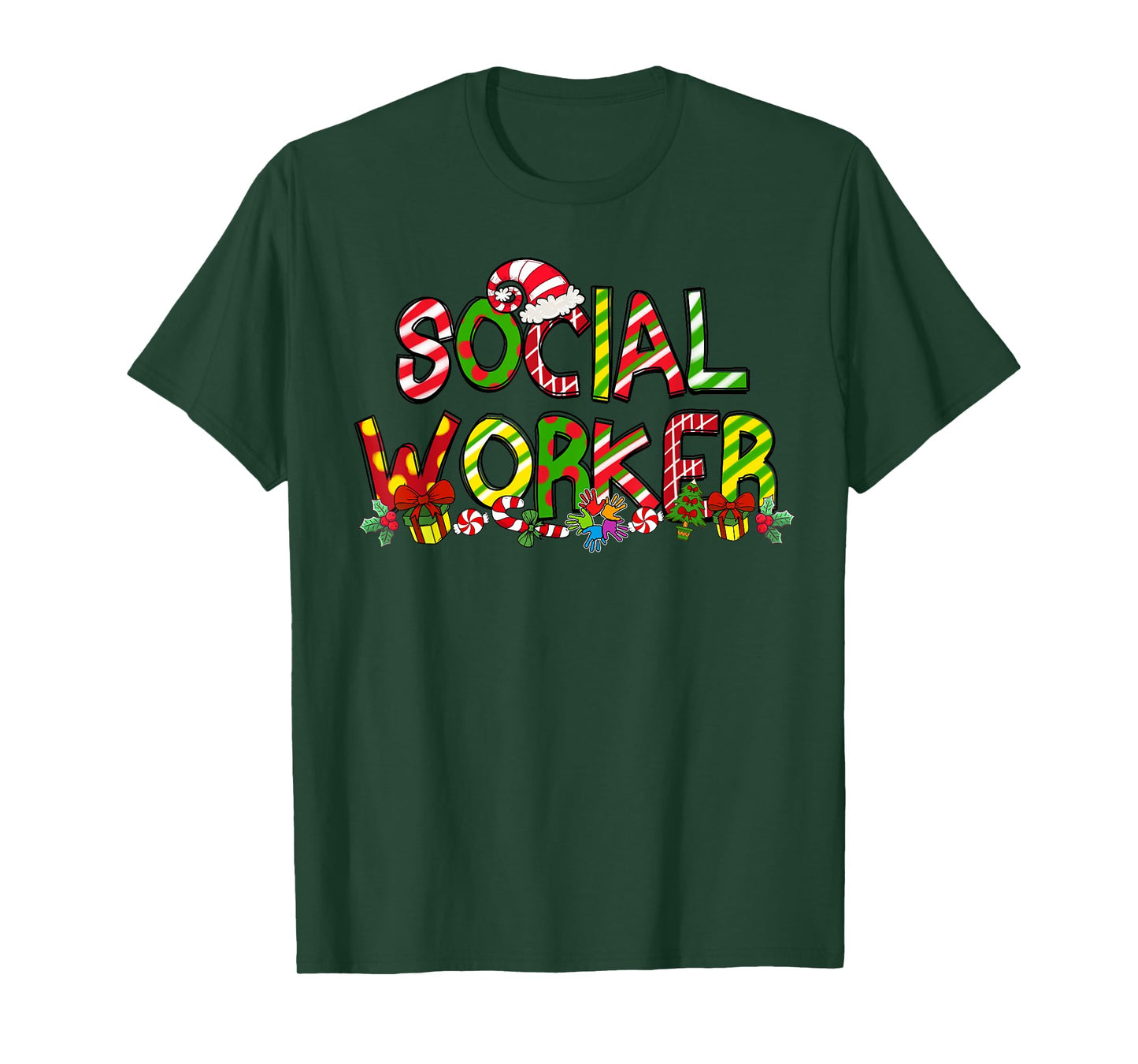 Social Worker Santa Hat Candy Cane Christmas Funny Xmas T-Shirt