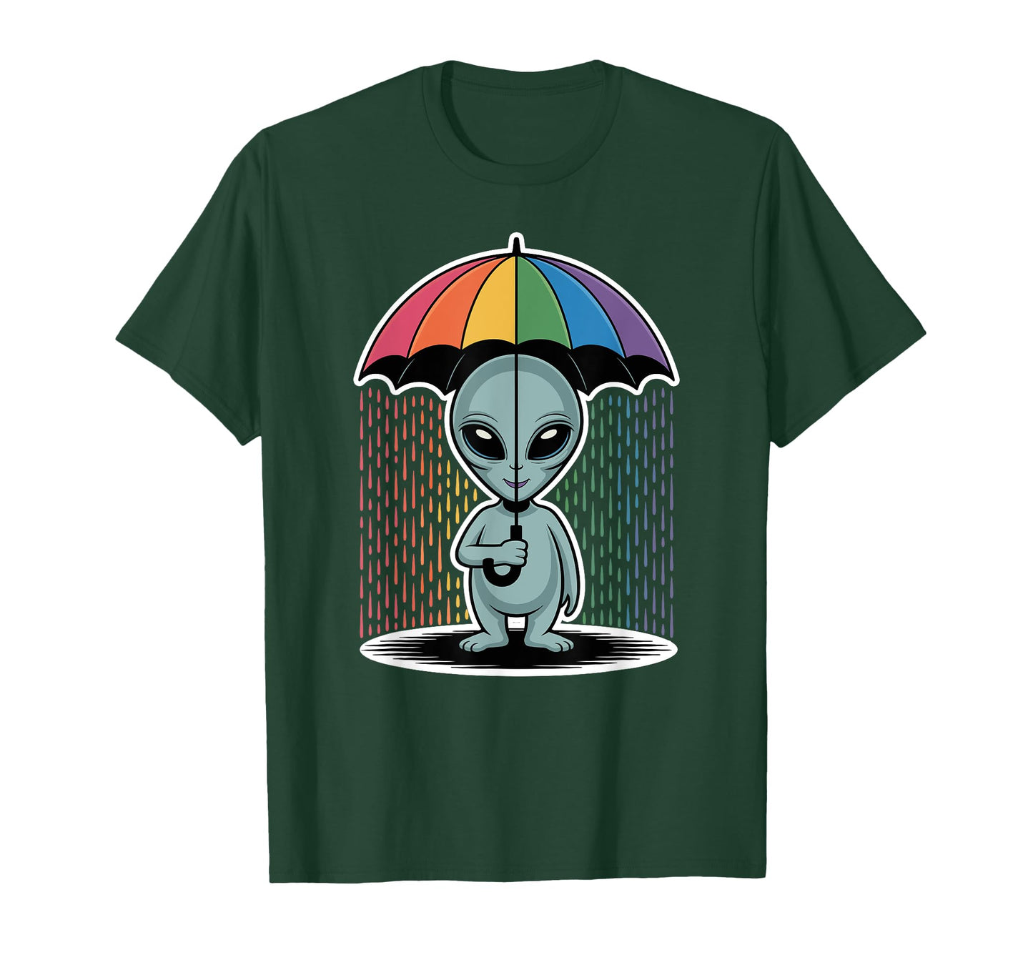 Alien LGBT Gay Pride Rainbow Flag Umbrella UFO Lover T-Shirt