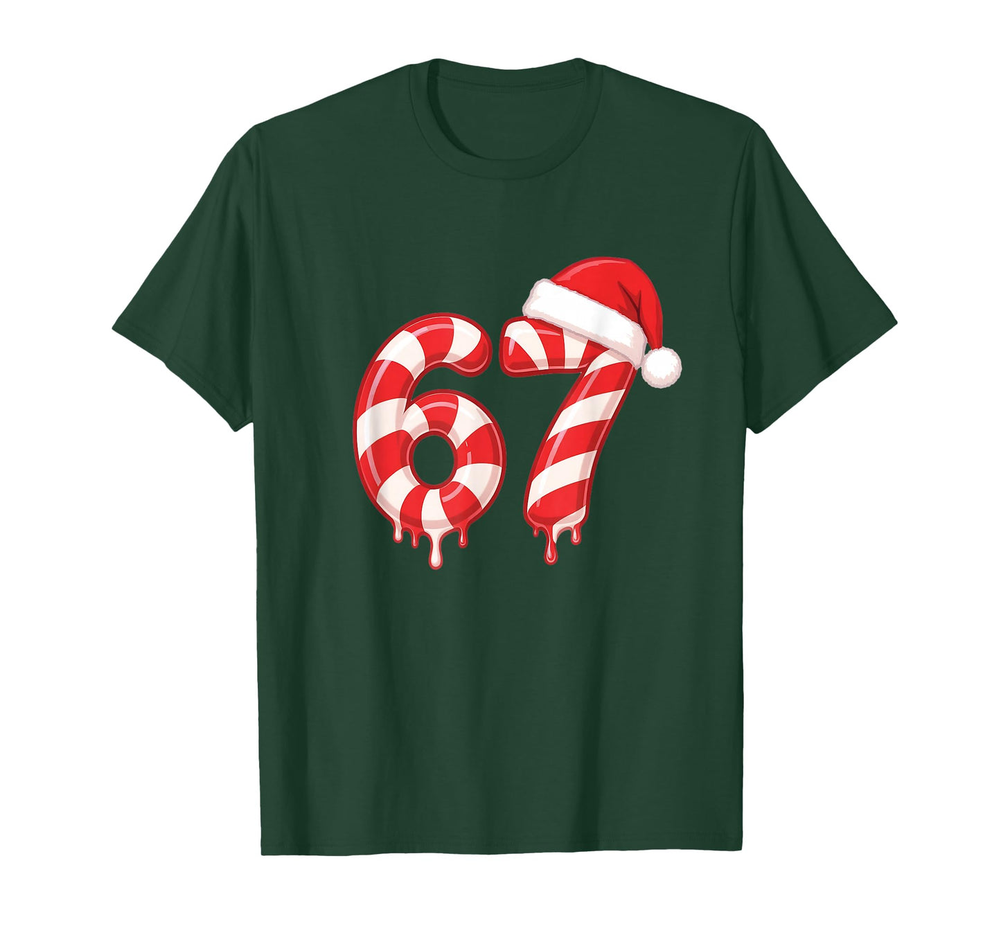 Melting Candy Cane 67 Christmas Design, Santa Hat Holiday T-Shirt