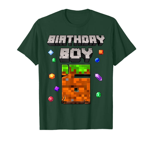 6th Birthday Boy 6 Video Gamer Pixel Number Six Bday Party T-Shirt