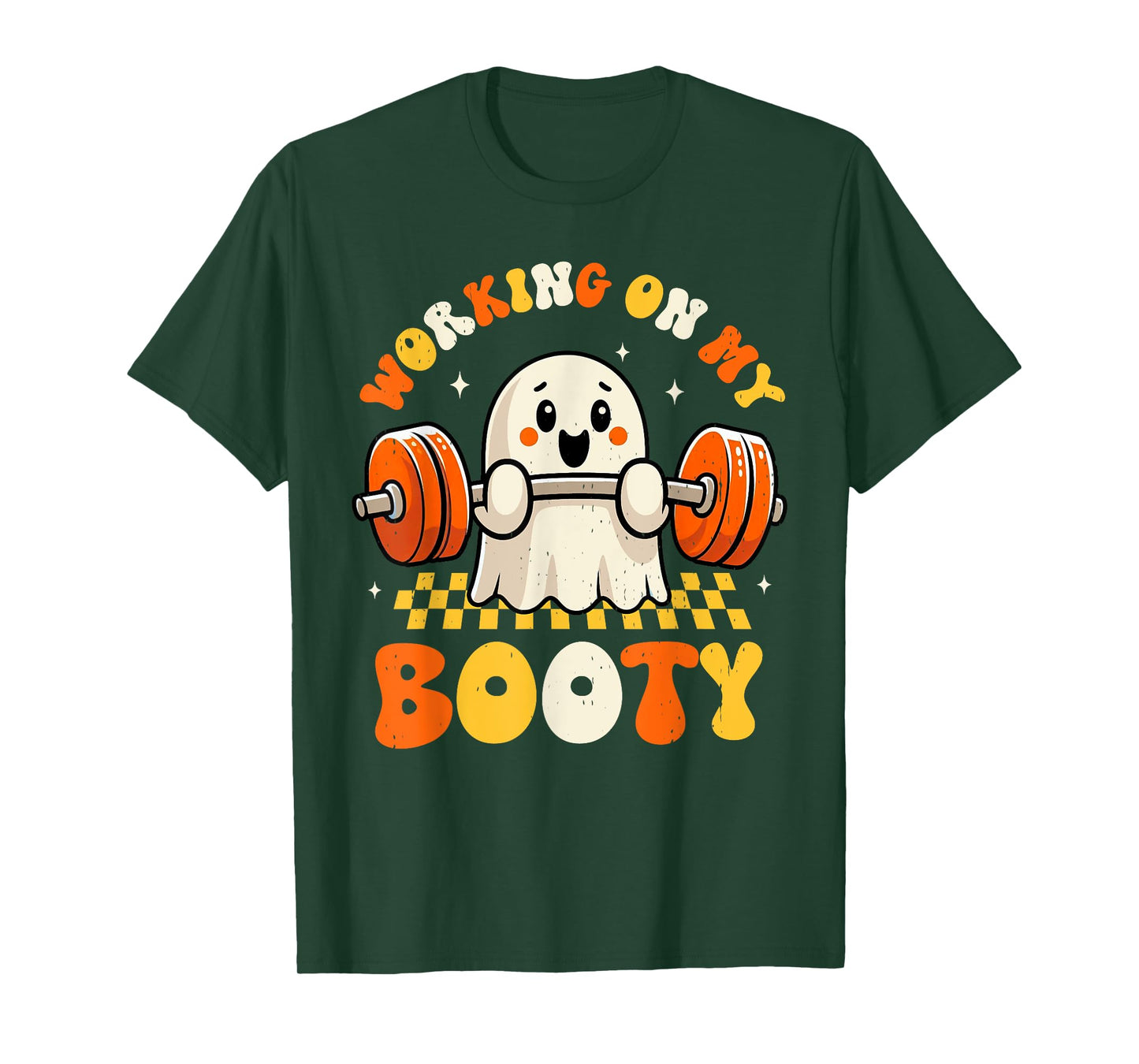 Groovy Working On My Booty Boo-Ty Funny Halloween Gym Ghost T-Shirt