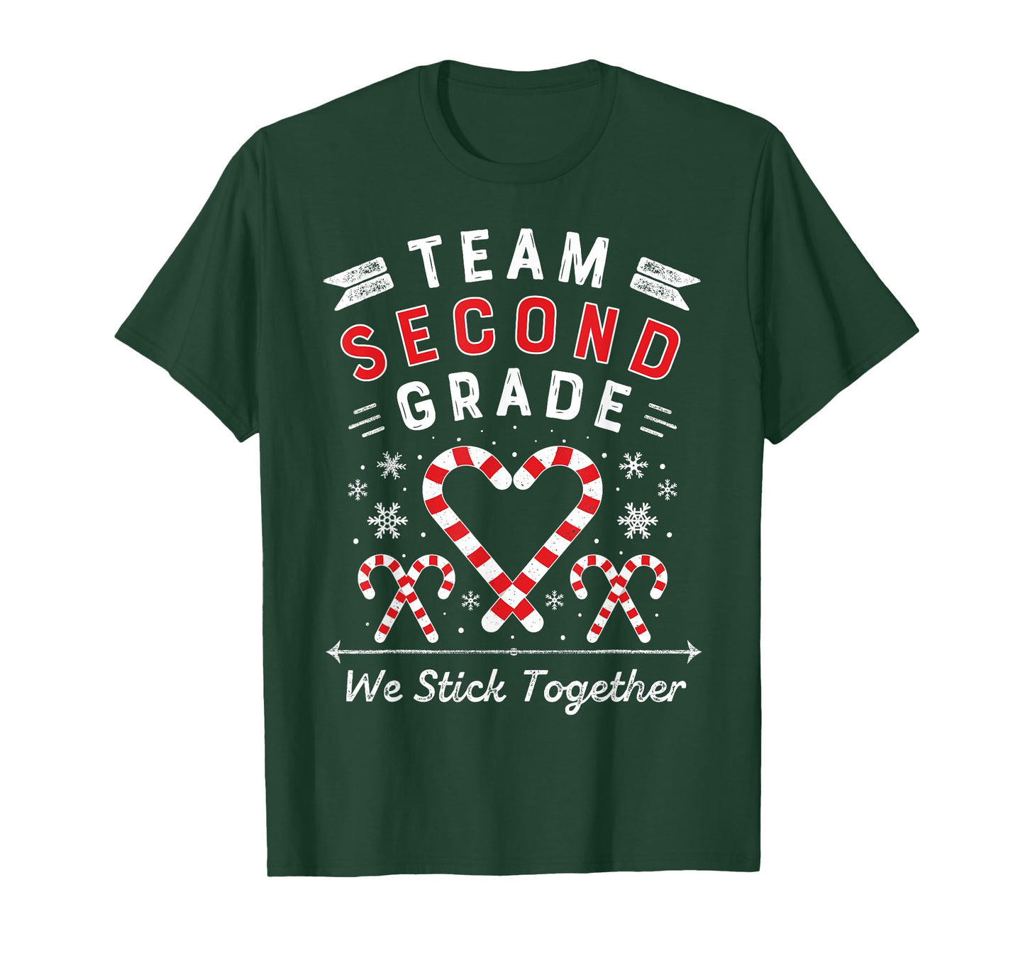 Team Second Grade Christmas Candy Cane Heart | Xmas Teacher Men Women Kids T-Shirt