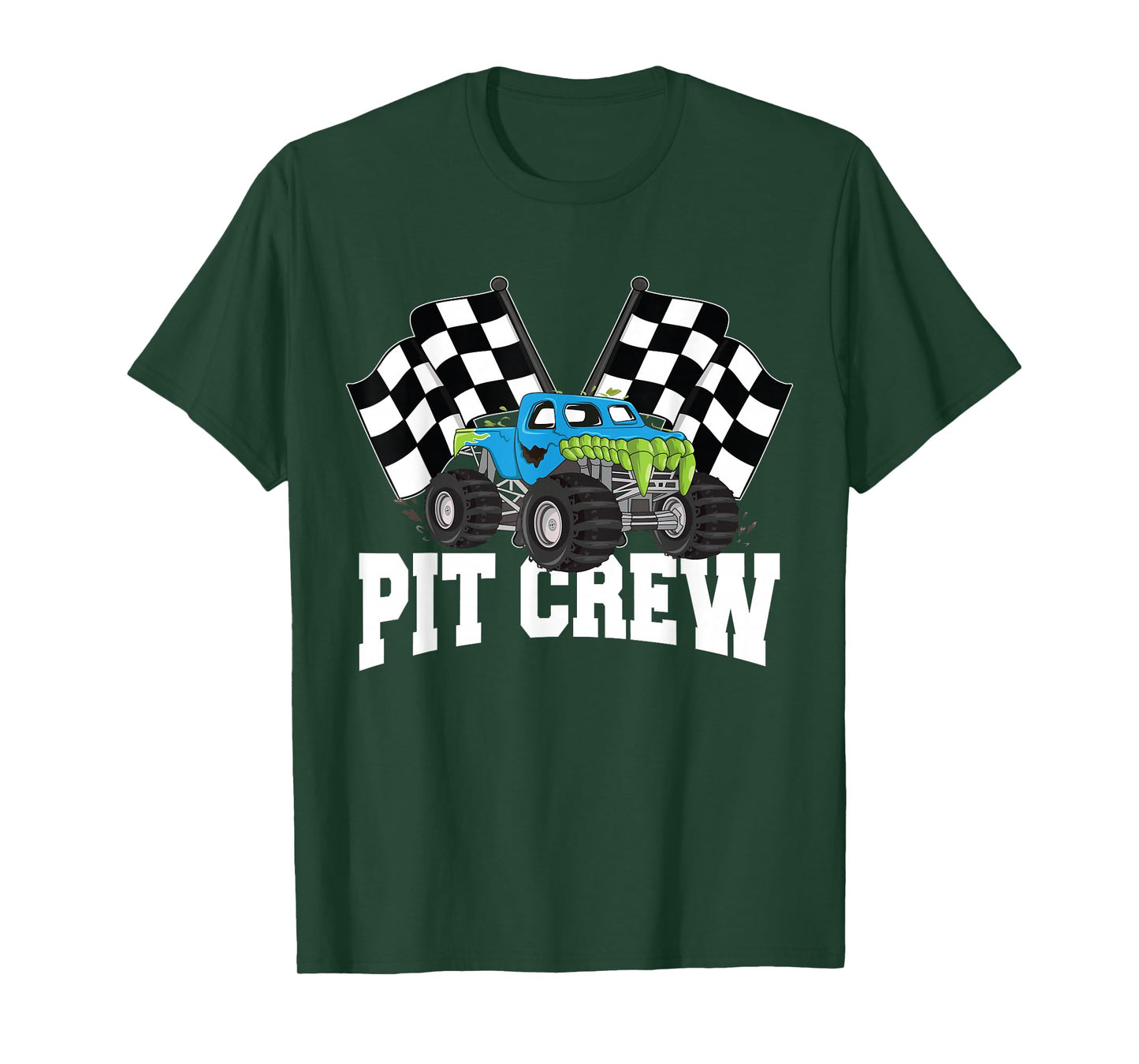 Pit Crew Monster Truck Racing Party And Checked Flag T-Shirt