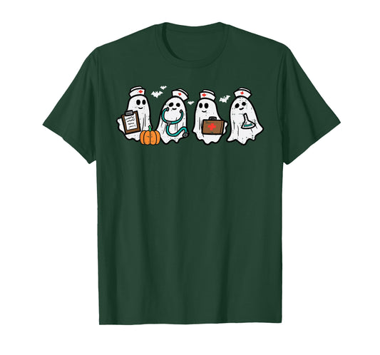 Ghost Nurses Halloween Crew Funny Costume Scrub Top Women T-Shirt