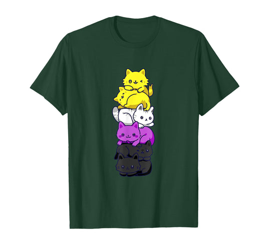 Nonbinary Pride Cat LGBT Non Binary Flag Cute Cats Pile T-Shirt
