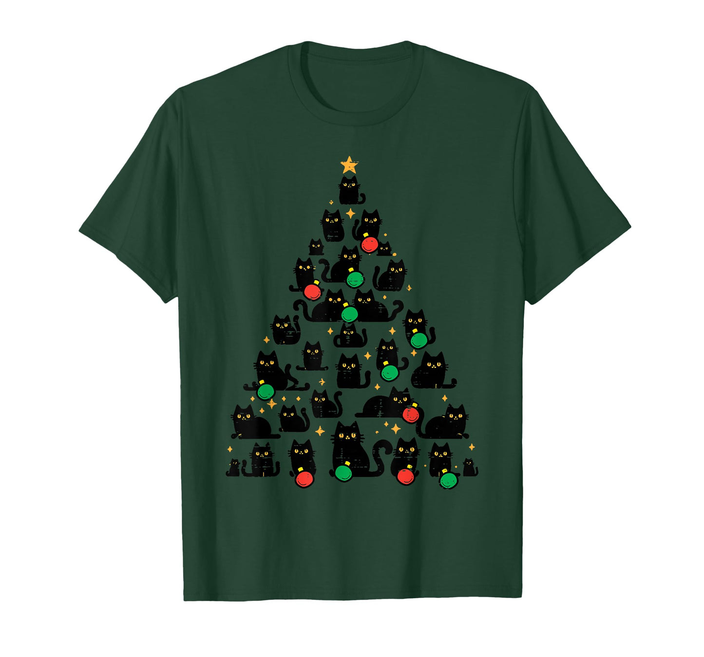 Black Cat Christmas Tree Funny Xmas Girls Boys Kids Women T-Shirt