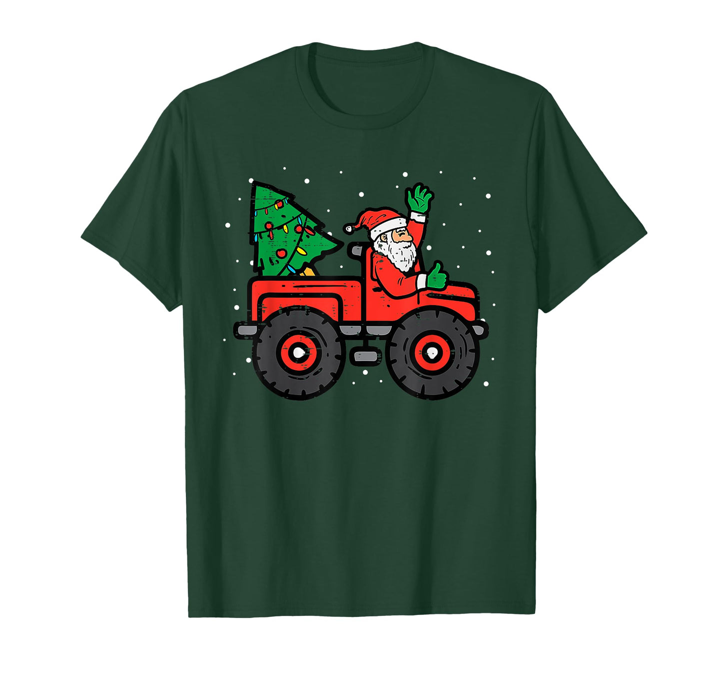 Santa Riding Monster Truck Christmas Tree Lights Kid Toddler T-Shirt