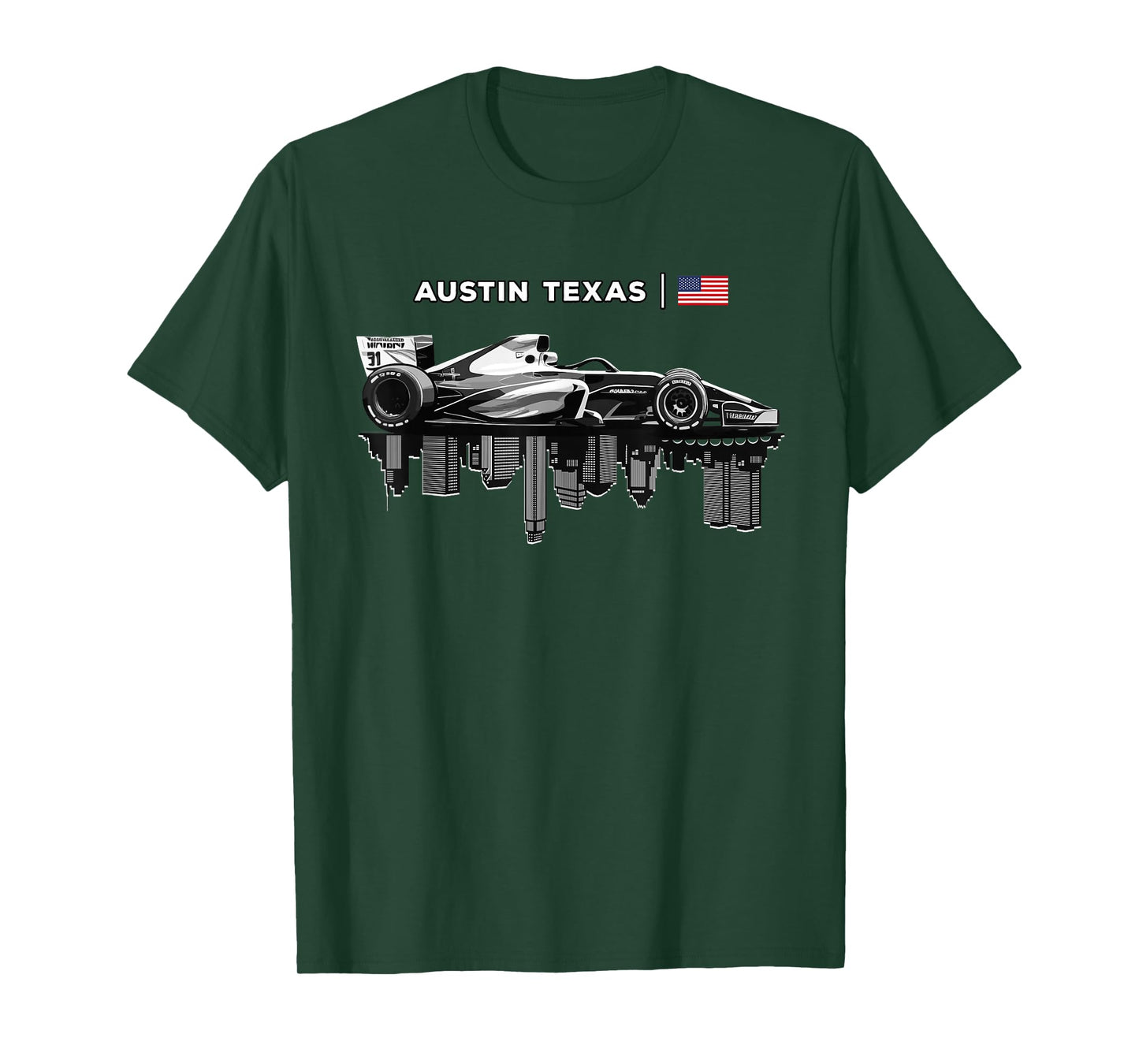 Austin Texas Racing Car Silhouette USA Flag T-Shirt