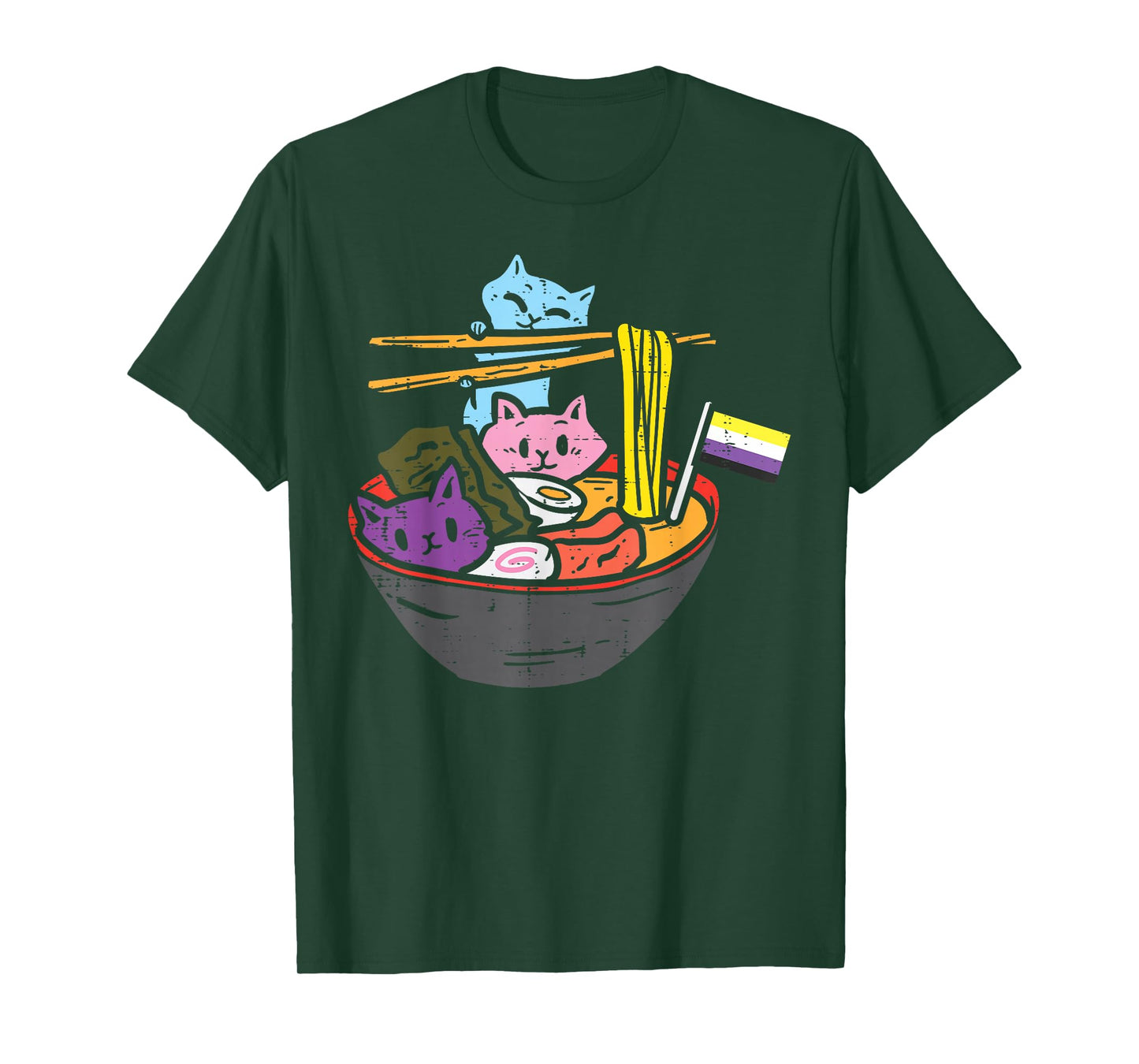 Non-Binary Flag Cats Ramen Anime NB Pride Month LGBTQ Ally T-Shirt