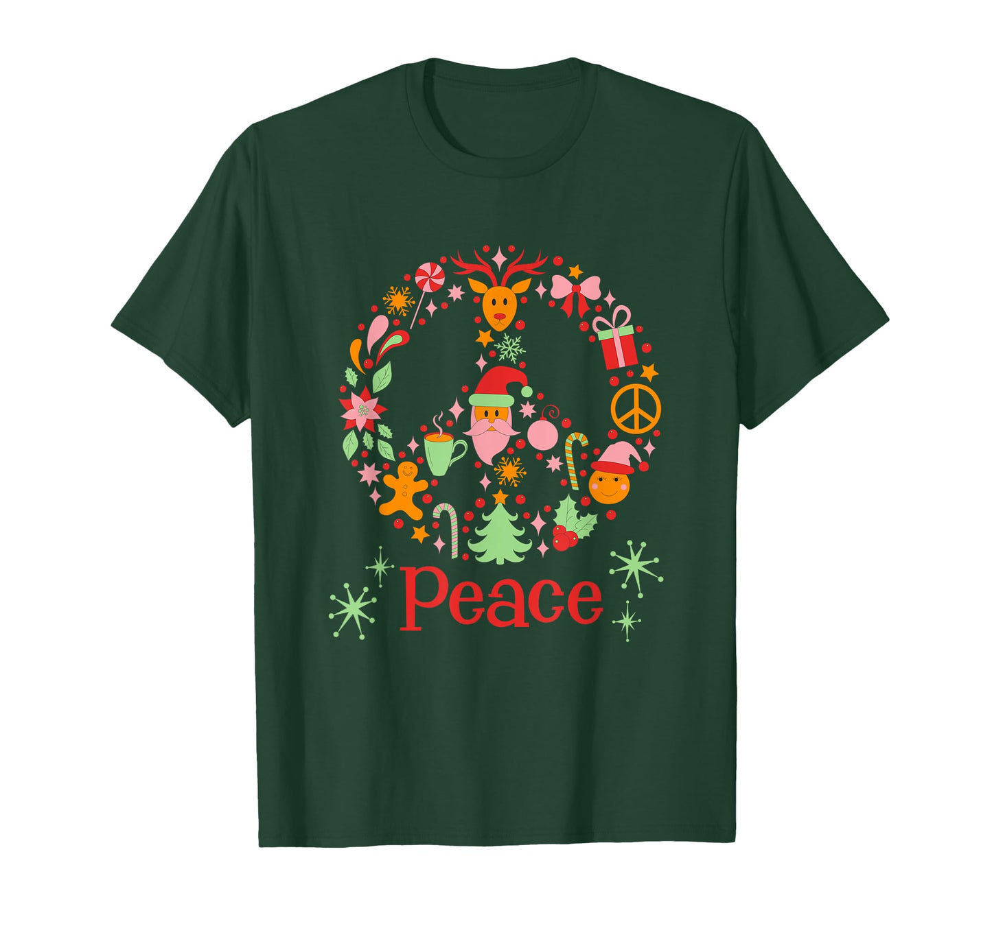 Christmas Peace Sign Retro Vintage Vibes MCM Cute Graphic T-Shirt