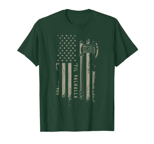 Vikings Shirt - Til Valhalla - Patriotic Viking US Flag T-Shirt