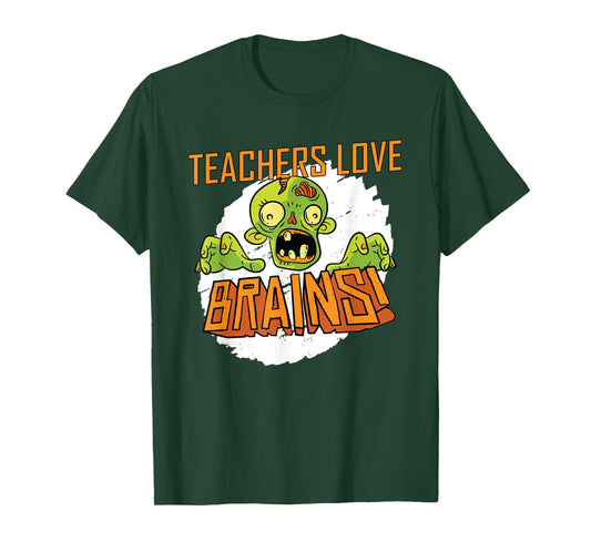 Funny Halloween Teachers Love Brains Zombie T-Shirt for Men Women