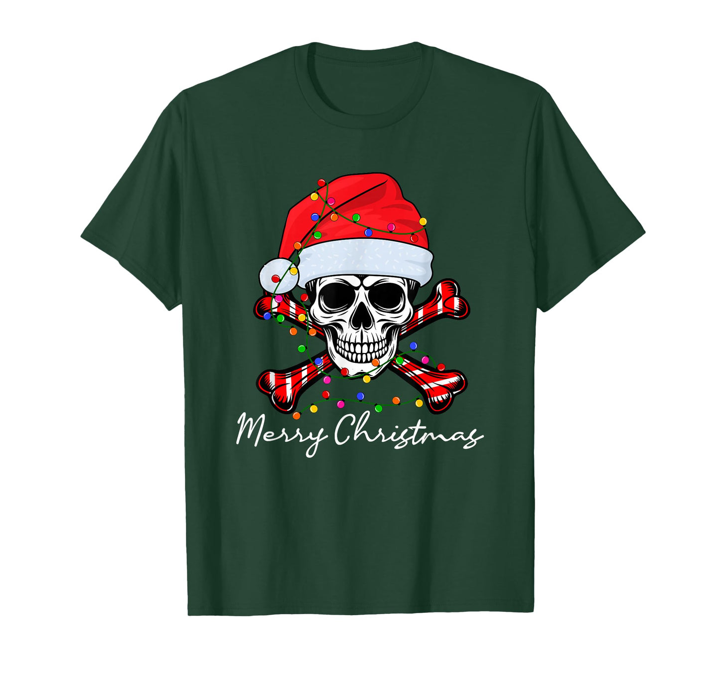 Funny Skull Skeleton Santa Hat Christmas Lights Men Women T-Shirt