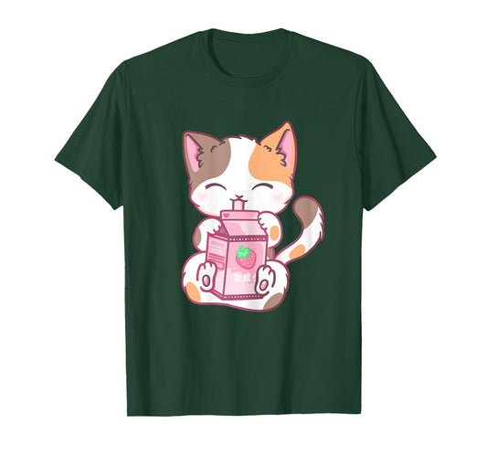 Strawberry Shake Strawberry Milk Cat Kawaii Neko Anime T-Shirt
