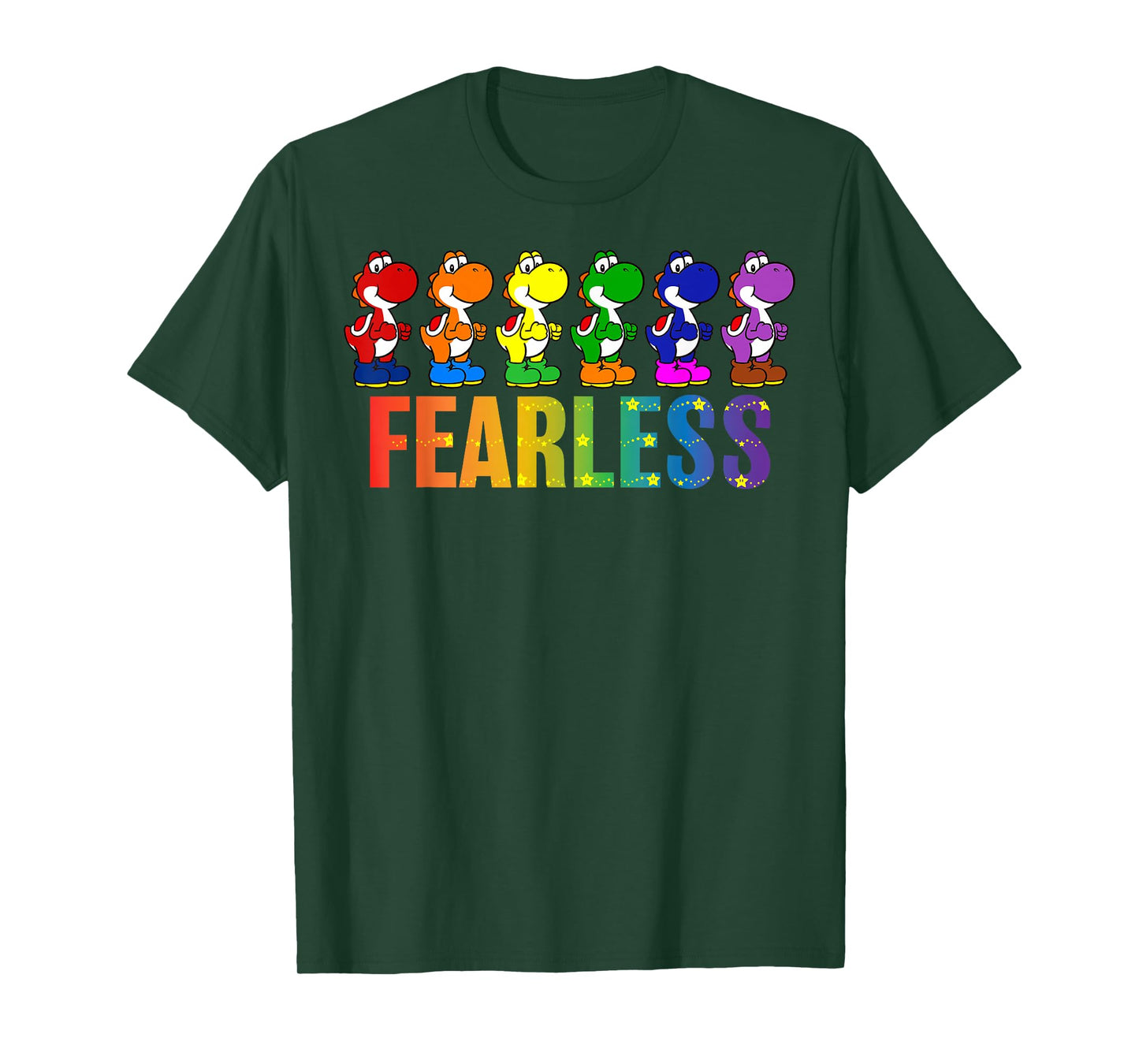 Super Mario Bros Pride Yoshi Fearless Rainbow Line Up T-Shirt