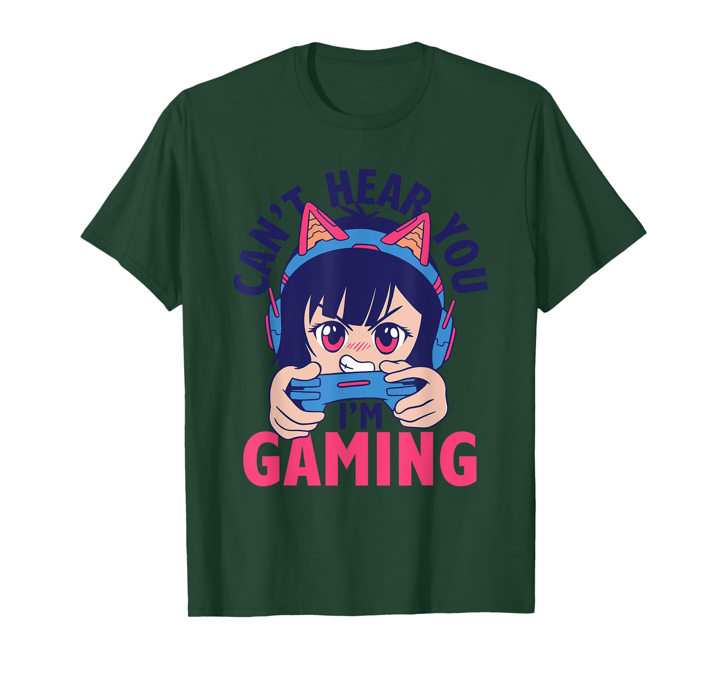 Can't Hear You I'm Gaming Funny Gamer Anime Cartoon Graphic T-Shirt