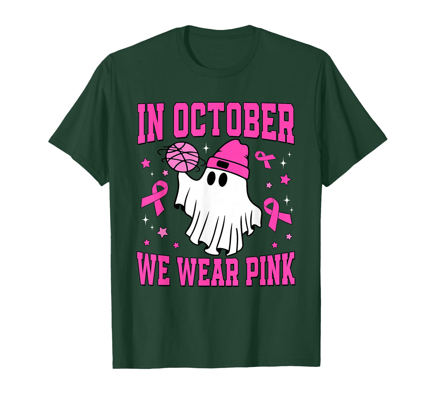 In October We Wear Pink Ghost Basketball Breast Cancer T-Shirt