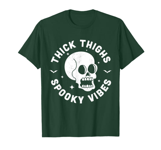 Thick Thighs Spooky Vibes Funny Halloween Skull Workout Gym T-Shirt