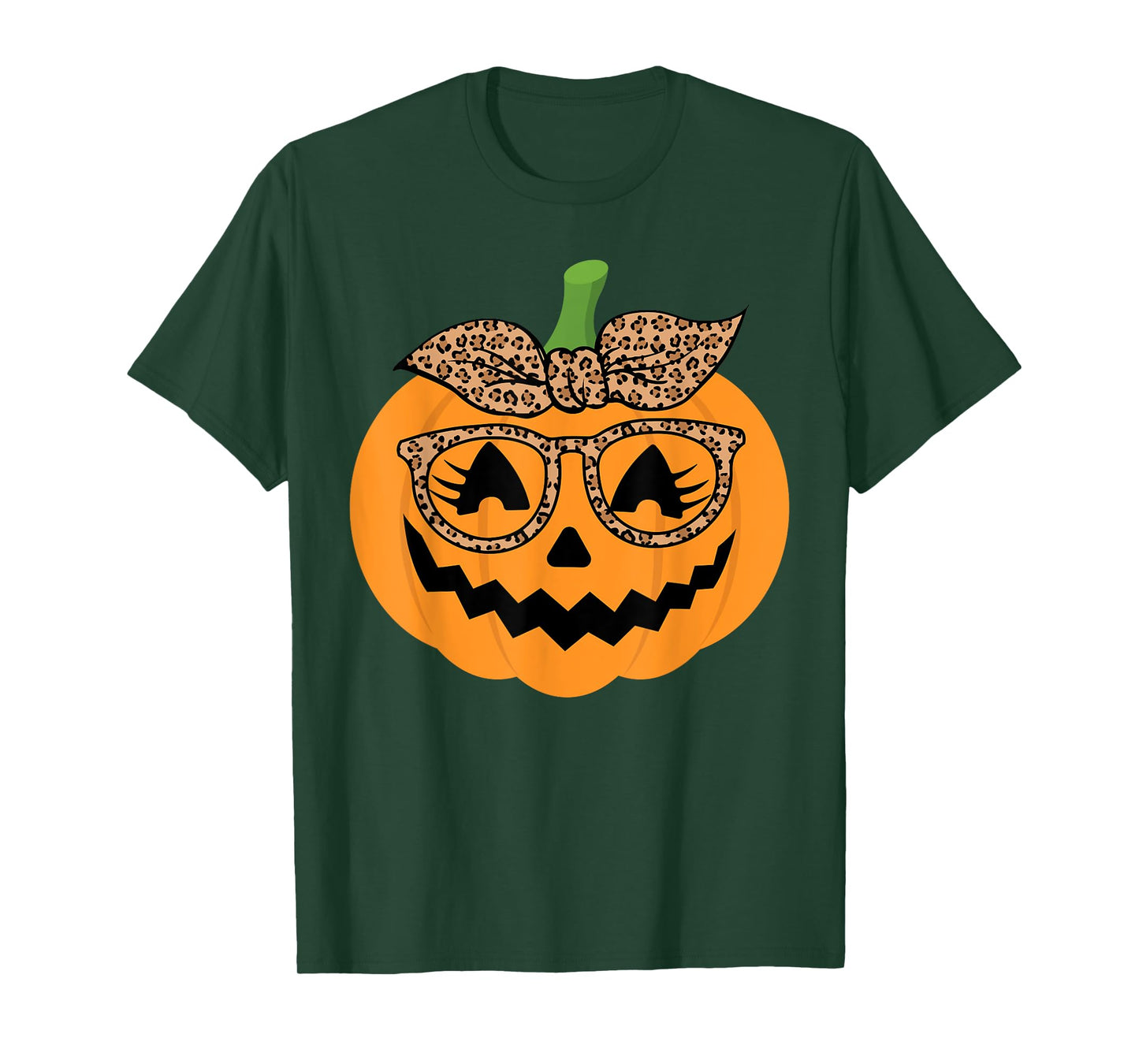 Cute Pumpkin Leopard Glasses and Bandana Halloween Costume T-Shirt