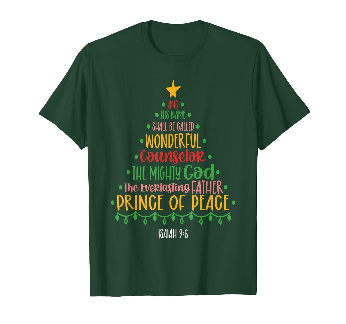 Christian Christmas Bible Verse Names of Jesus Tree Shaped T-Shirt