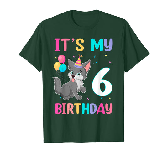 Its My 6th Birthday Wolf Lover 6 Year Old Birthday T-Shirt