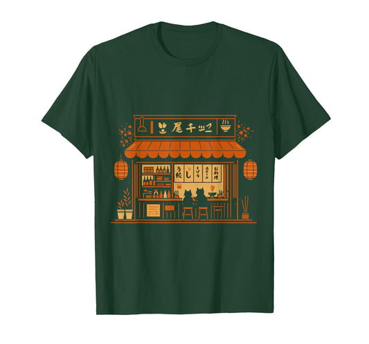 Funny cat ramen graphic tee Japanese Art Anime T-Shirt