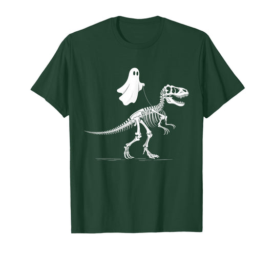 Halloween Ghost Walking Dinosaur Skeleton T Rex Funny T-Shirt