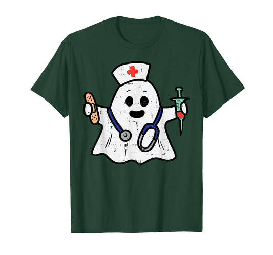Nurse Ghost Scrub Top Halloween Costume For Nurses Women RN T-Shirt