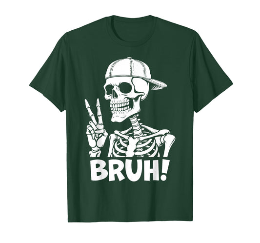 Bruh Skeleton Hand Peace Sign Halloween Skeleton Hand Sign T-Shirt