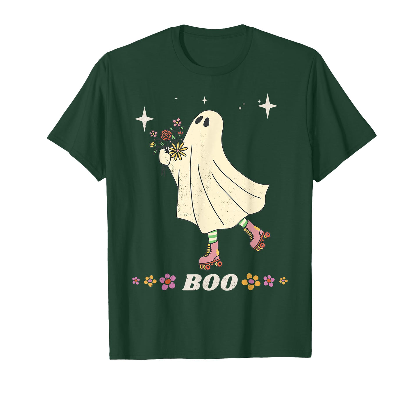 Boo. Roller skating Hippie ghost for halloween and more. T-Shirt
