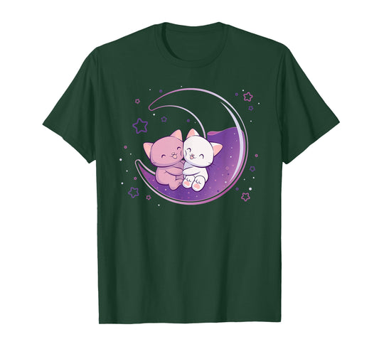 Cute Cats on Purple Moon Kawaii Anime T-Shirt