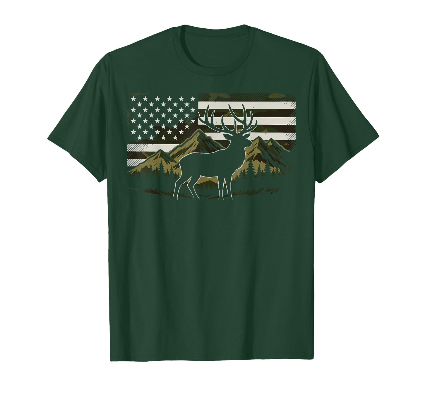 Hunting USA Flag Deer 4th Of July Hunter T-Shirt