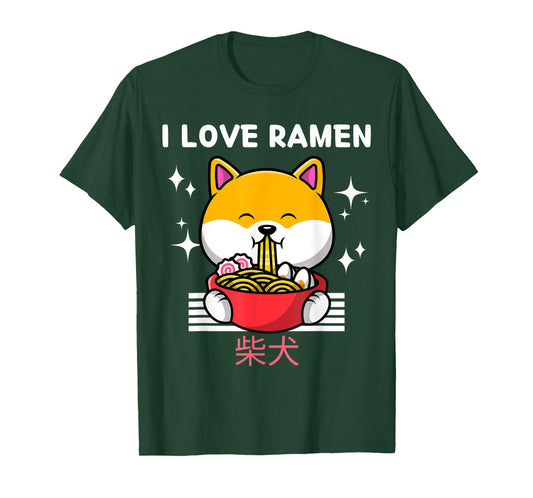 I Love Ramen Cute Kawaii Shiba Inu Eats Ramen Japanese Anime T-Shirt