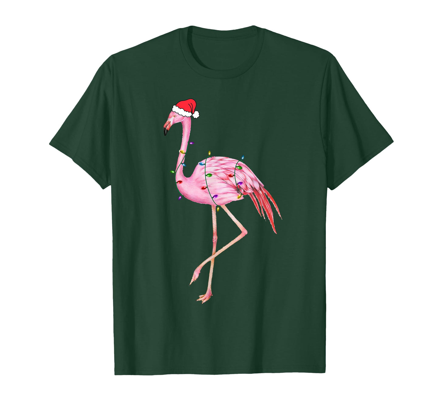 Lighted Flamingo Christmas Tree Lights Xmas Santa Hat Gifts T-Shirt
