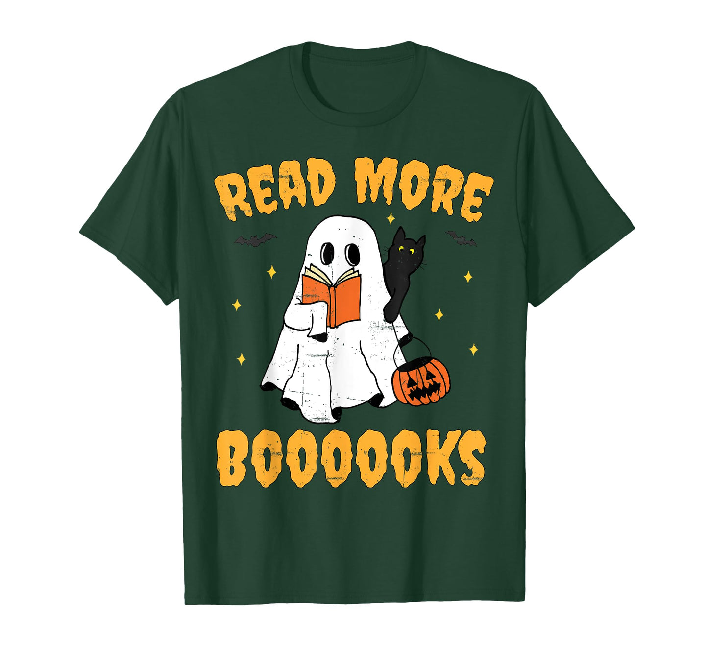 Vintage Cute Ghost Read More Books Black Cat Bats Pumpkin T-Shirt