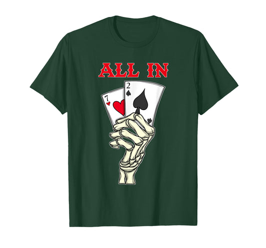 Poker Men 7 2 Skeleton Hand Texas Holdem Poker Player T-Shirt