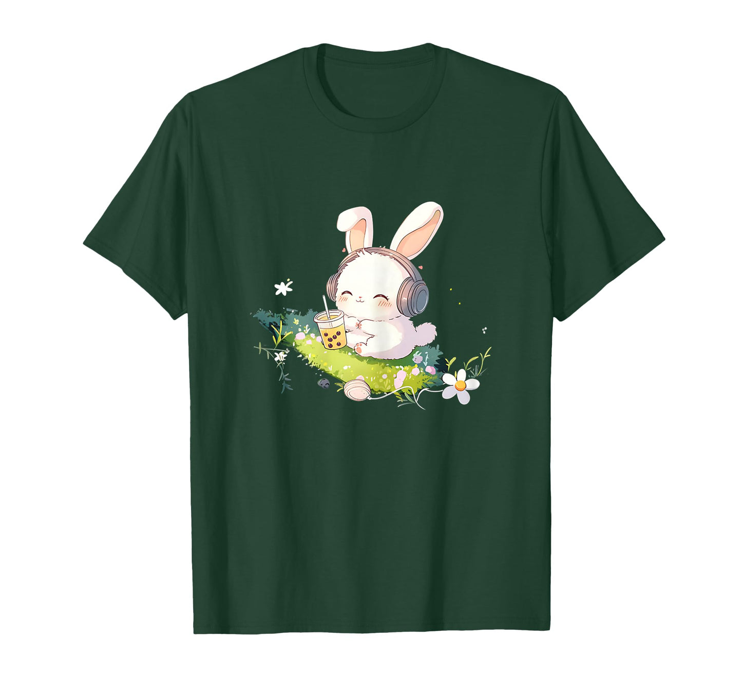 Cutecore Bunny Boba Tea Bubble Tea Headphones Kpop Anime T-Shirt