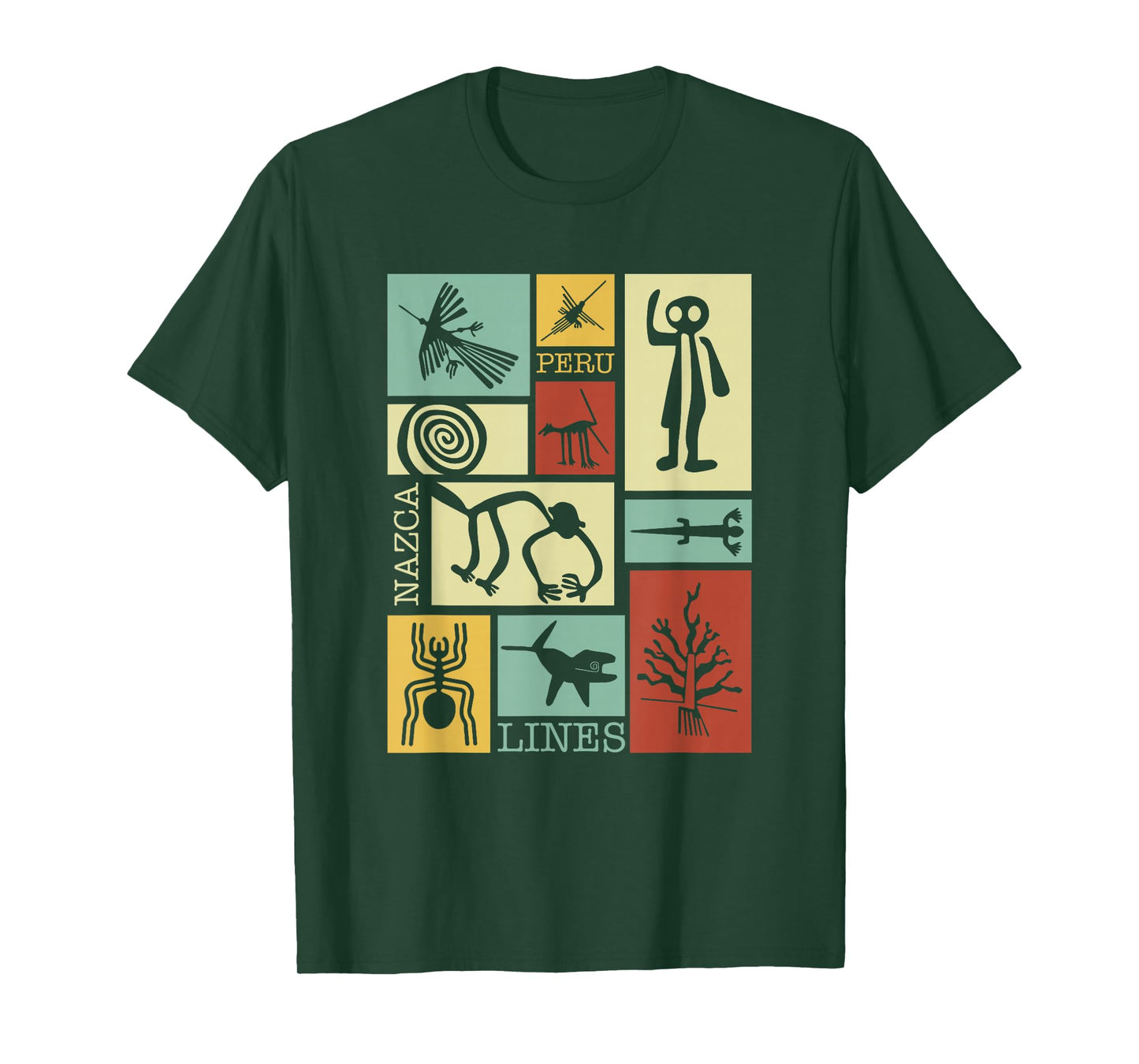 National Introvert Society Nazca Lines Peru Geoglyphs Retro T-Shirt - Black, Small, Unisex, Short Sleeve, Classic Fit