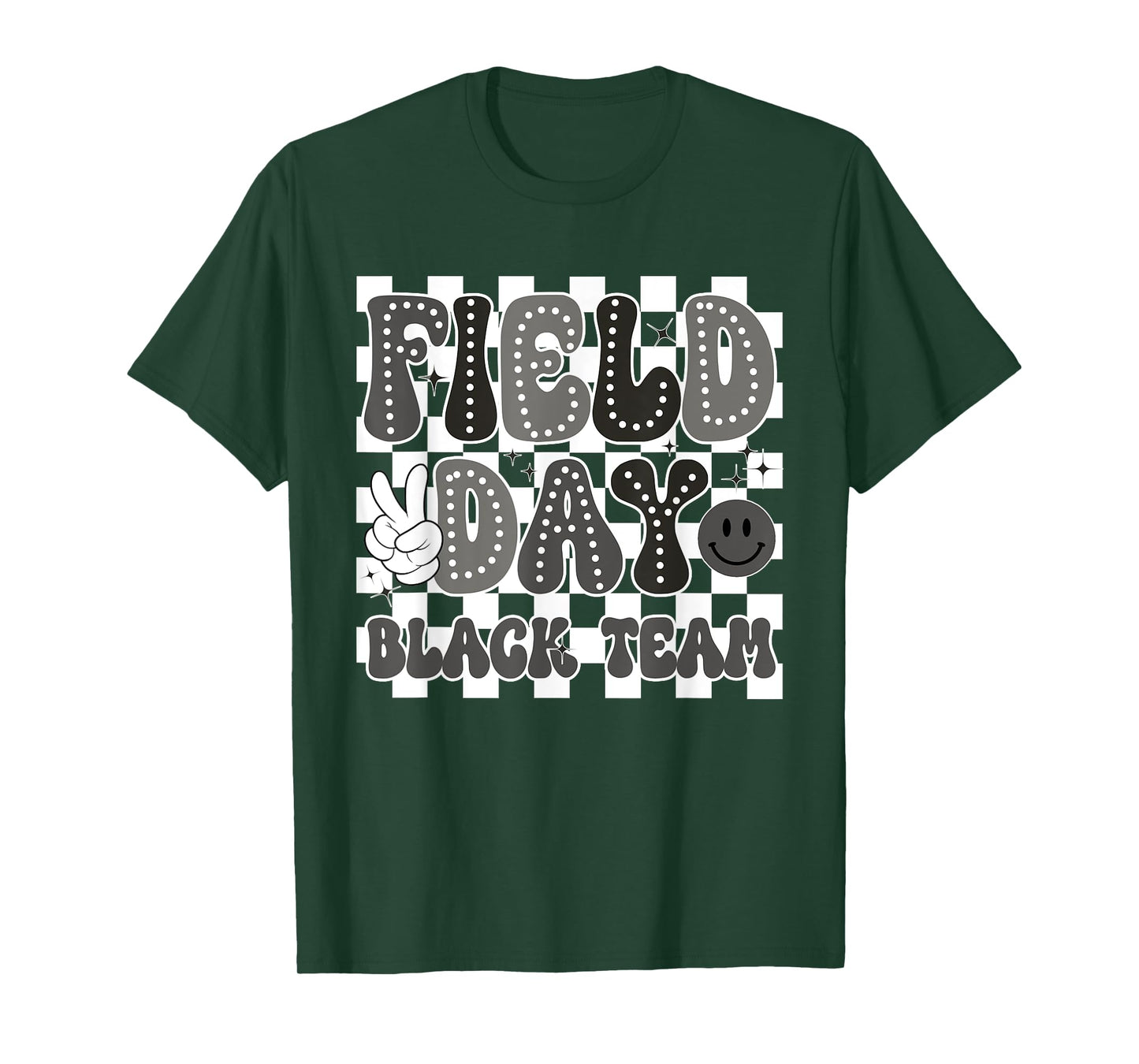 Field Day Black Team Groovy Smile Face Checkered Students T-Shirt