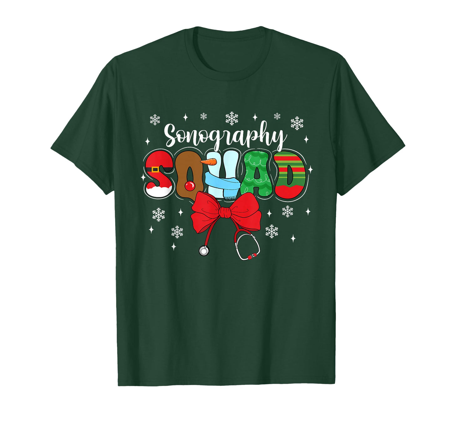Sonography Squad Bow Stethoscope Santa Cute Christmas T-Shirt