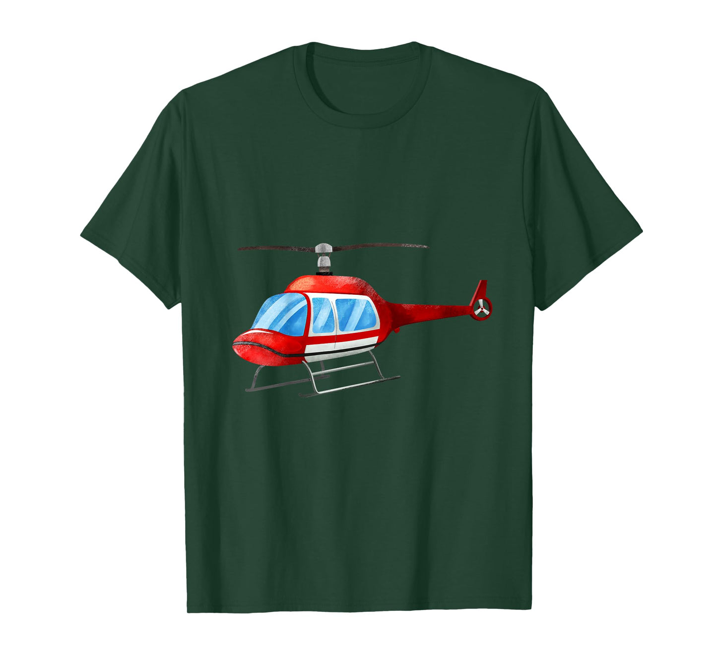 Kids Watercolor Red Helicopter Plane Construction T-Shirt