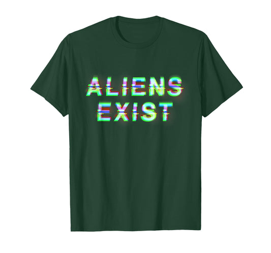 Aliens Exist Vaporwave Glitch Style UFO Alien Abduction T-Shirt