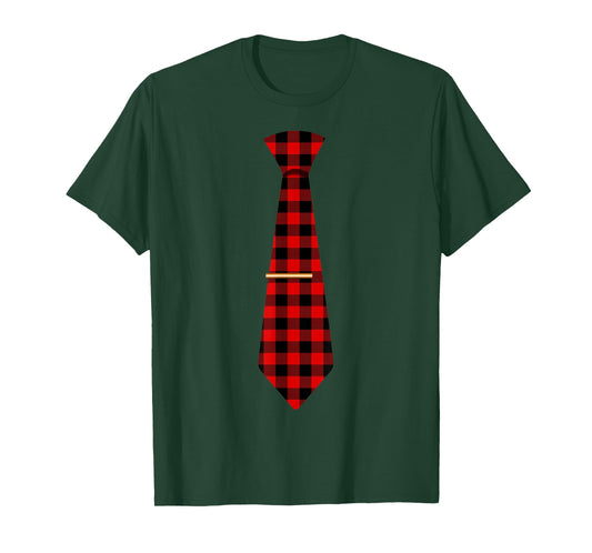 Red Buffalo Plaid Neck Tie Matching Christmas Costume 2021 T-Shirt