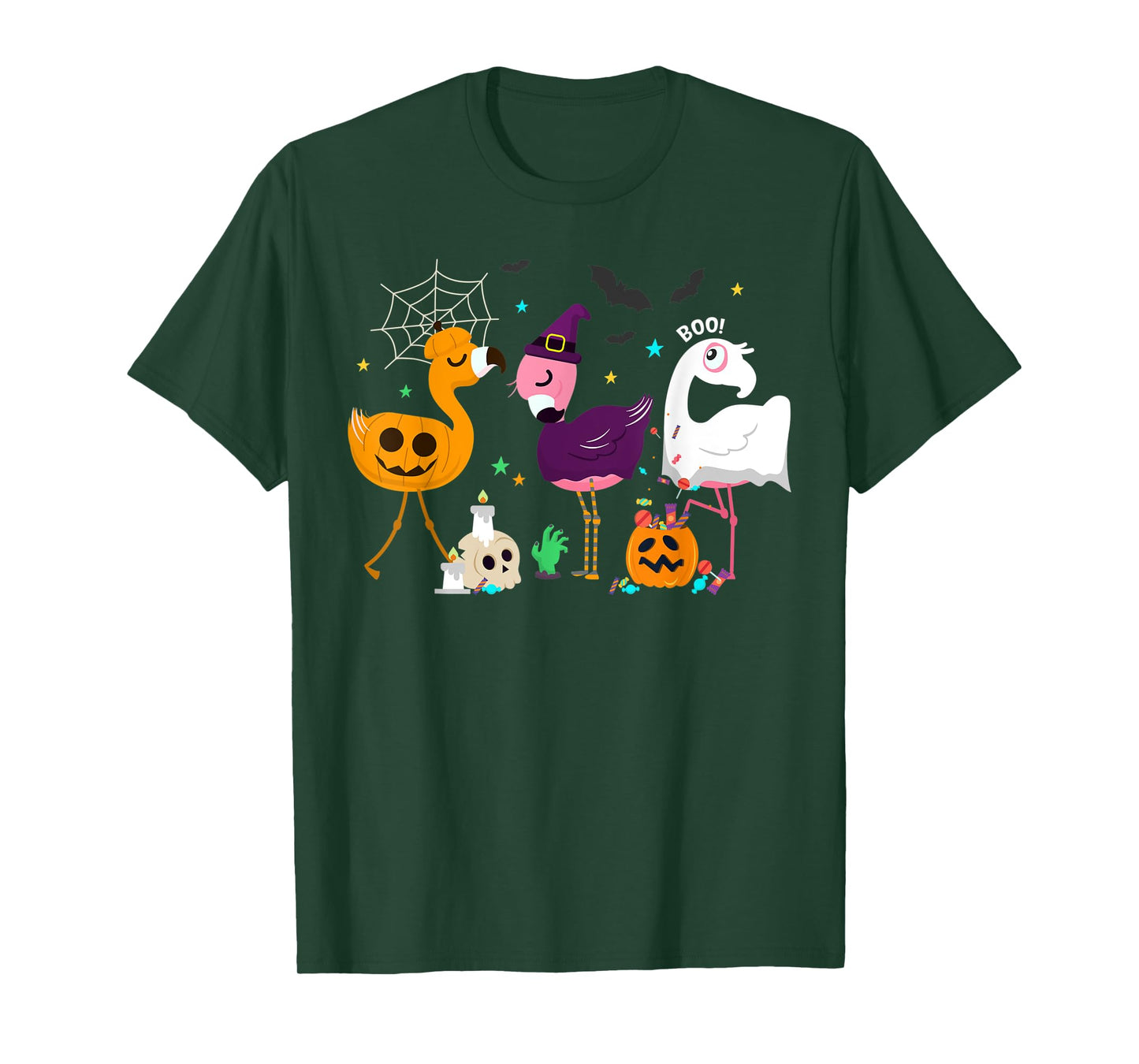 Flamingo Halloween Pumpkin Witch Ghost Happy Flamingoween T-Shirt