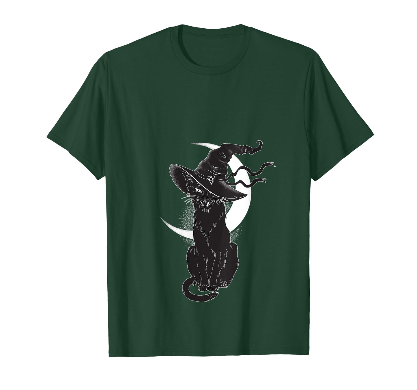 Womens Vintage Scary Halloween Black Cat Costume Witch Hat & Moon V-Neck T-Shirt