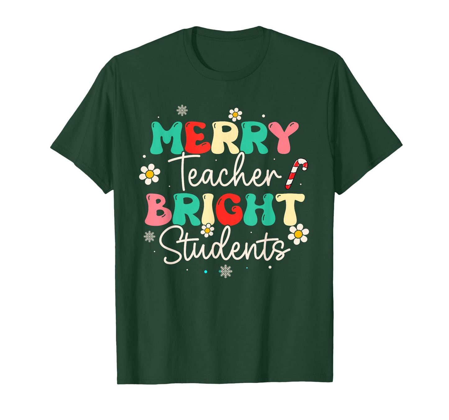 Groovy Merry Teacher Bright Students Funny Christmas Teacher T-Shirt
