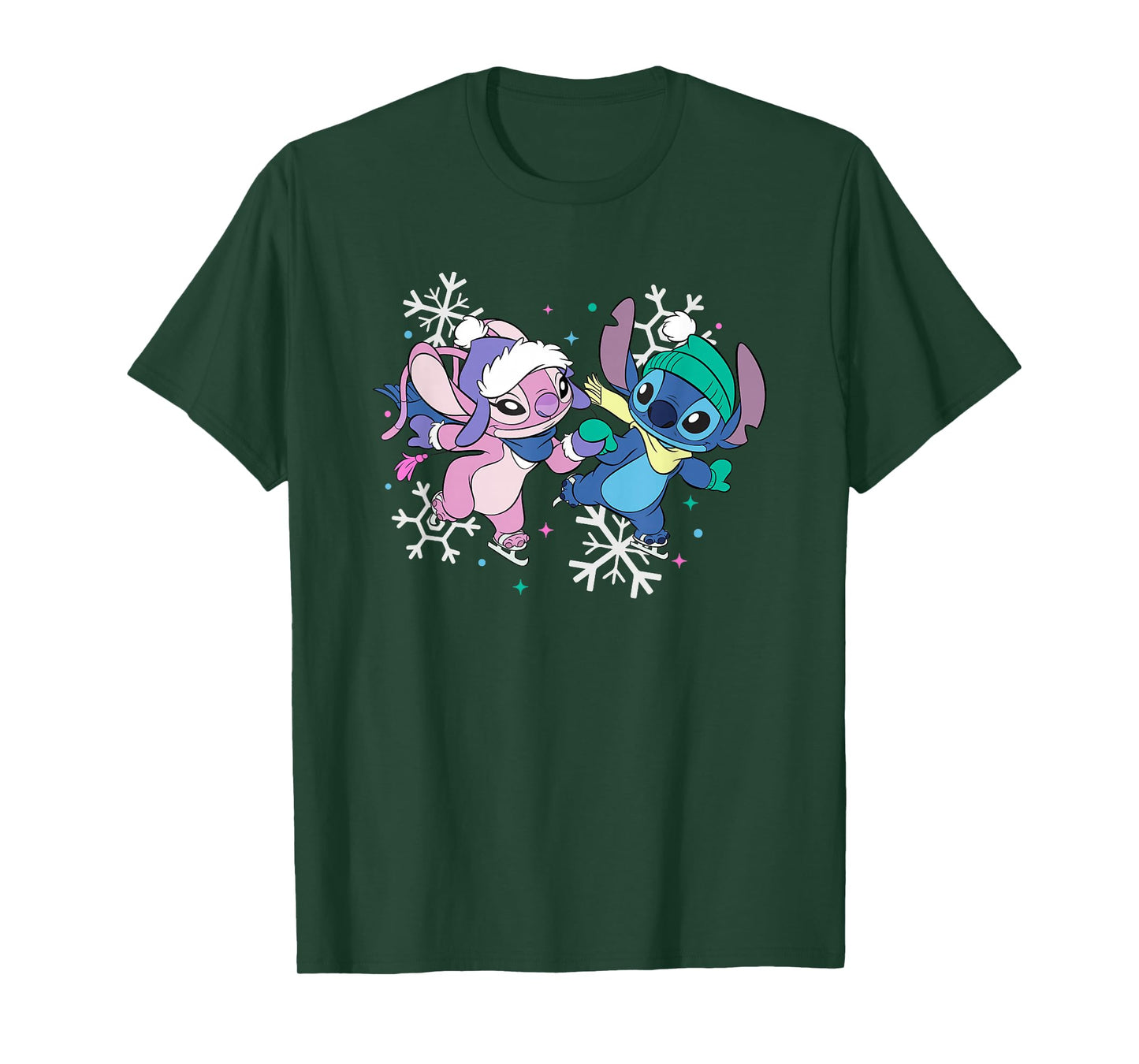 Disney Lilo & Stitch Christmas Angel and Stitch Ice Skating T-Shirt