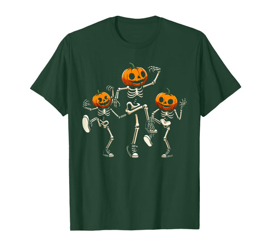 Dancing Skeleton Pumpkin Head Halloween Costume Women Men T-Shirt
